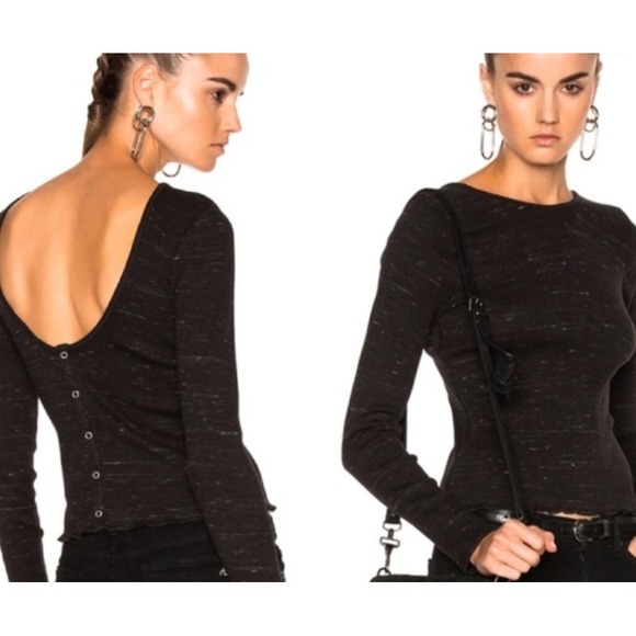 rag & bone Tops - Rag & Bone JEAN Black Space Dye Ribbed Long Sleeve Snap‎ Back Top Small